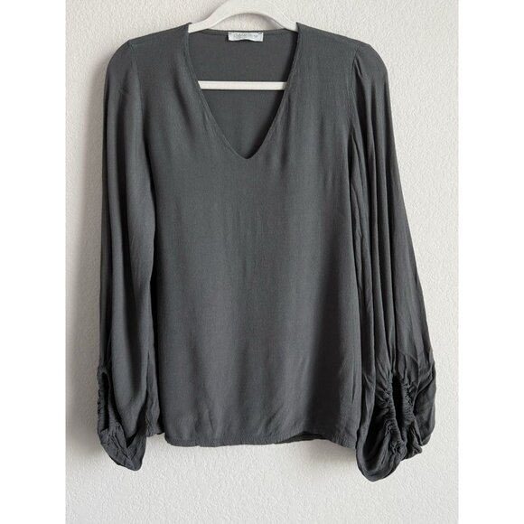 CobbleStone Blouse Women’s M/L Gray Balloon Sleeve Italy Priya Top Minimalist - Picture 7 of 16
